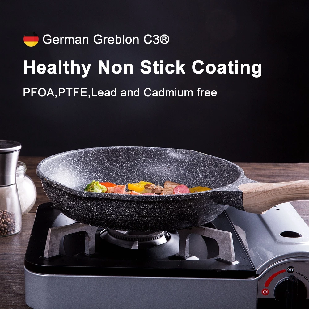 EETEE Granite Frying Pan Non Induction Cooker Cooking Pan Suitable for All Stoves