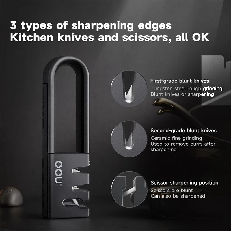 OOU 3-Stage Ceramic Stone Kitchen Knife Sharpener