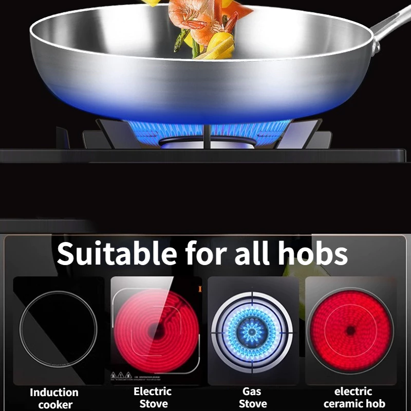 KORDISEN New 304 Stainless Steel Non-Stick Skillet Egg Fry Pan Wok For Gas Stove Top And Induction Cooker