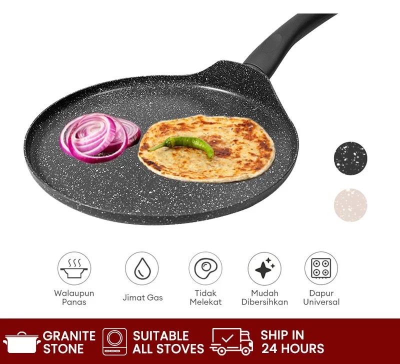 JEETEE Non Stick Crepe Pan Kuali leper Roti Jala Pancake Maker Pan Granite Flat Thosai Frying Pan