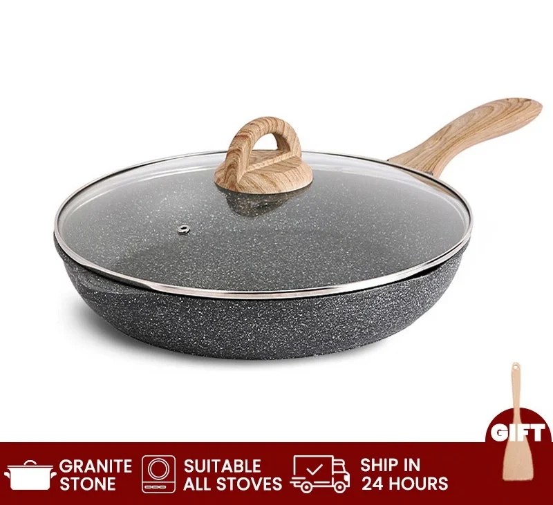 JEETEE Granite Frying Pan Non Stick 20/24/28CM Induction Cooker Cooking Pan Suitable for All Stoves
