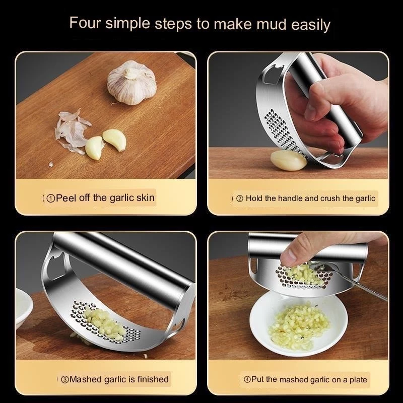 Handheld Garlic Press Stainless Steel Pressure Masher Chopping Manual Garlic Mincer Crusher Household Tools Kitchen