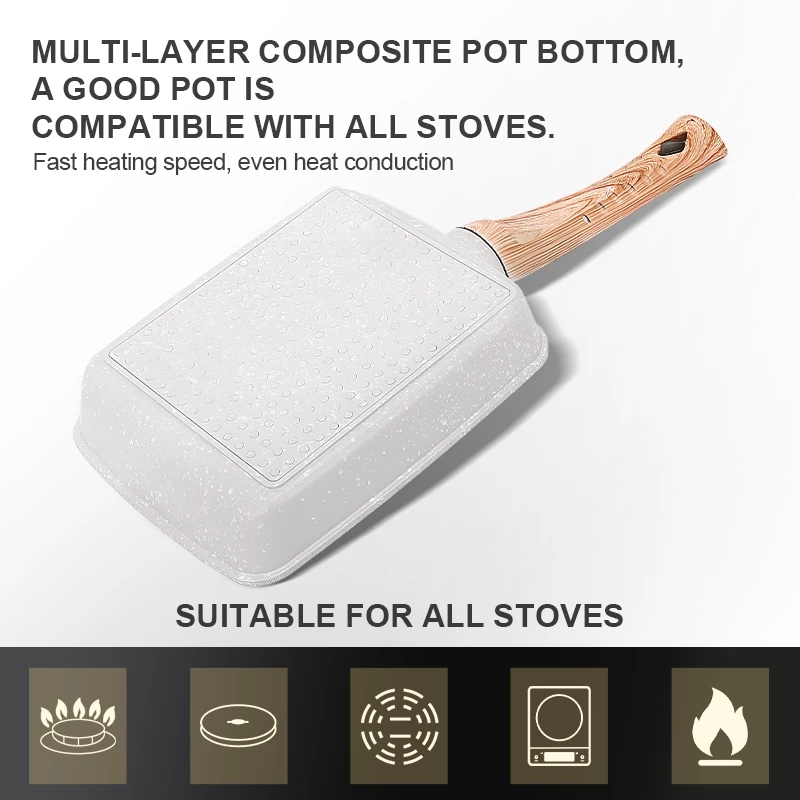 SUPVIBE 35CM Japanese Tamagoyaki Pan Non Stick Square Pan Fried Egg Pancake Frying Pan Breakfast Pan Suitable All Stove