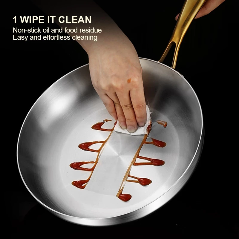 SUPVIBE 316 Stainless Steel Frying Pan With Cover Uncoated Wok Gas Induction Cooker Universal