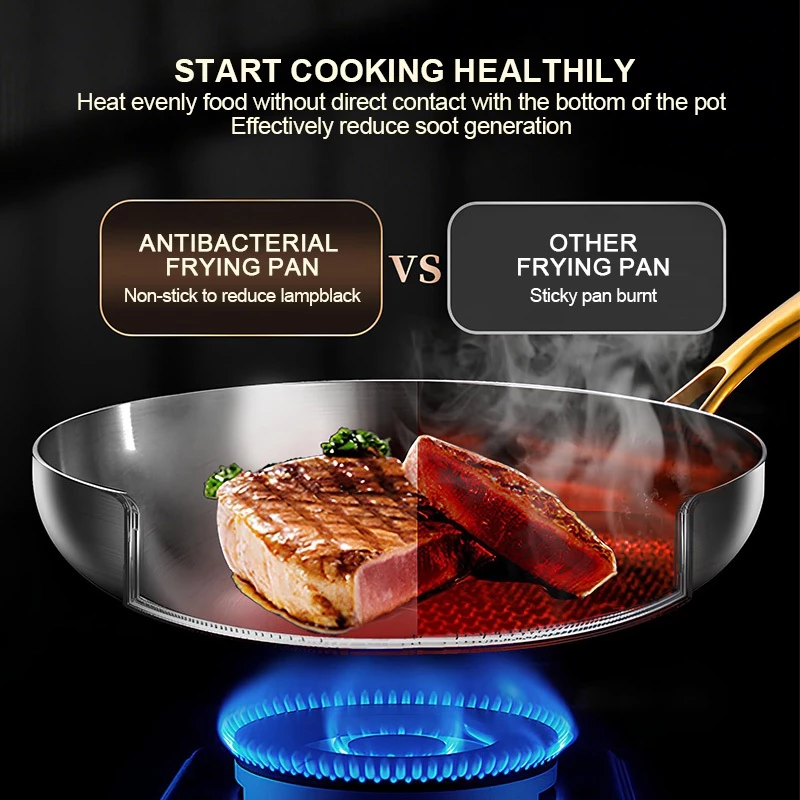 SUPVIBE 316 Stainless Steel Frying Pan With Cover Uncoated Wok Gas Induction Cooker Universal
