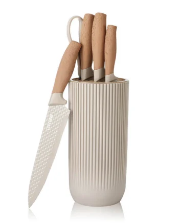 6 in 1 Stainless Steel Kitchen Knife Set with Holder Cooking Knives Meat Scissors