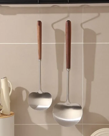 Walnut Handle Mushroom Spatula | 304 Stainless Steel & 300℃ Heat Resistant | Non-Scratch Kitchen Tool